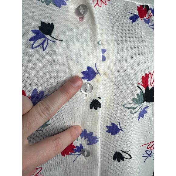 button down shirt 1960’s floral white purple red short sleeve - Picture 12 of 14
